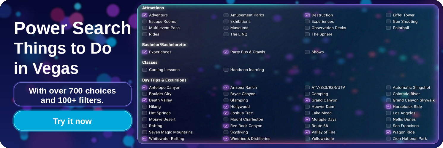 PowerSearch Filters Things to do in Vegas banner