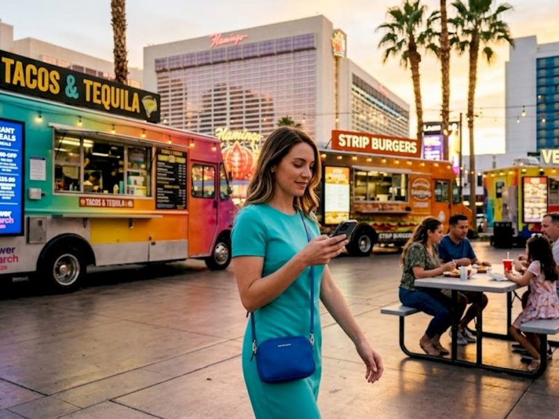 Traveler choosing cheap eats in Las Vegas hotel