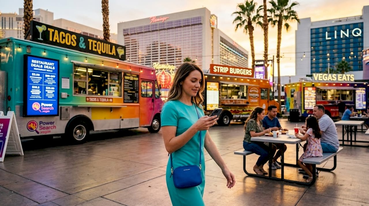 Traveler choosing cheap eats in Las Vegas hotel