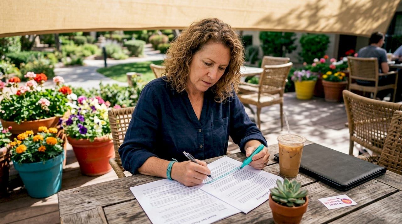 Woman reviewing pet-friendly hotel policies