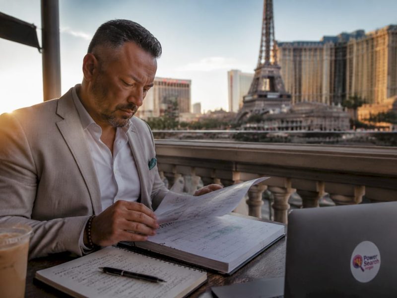 Person reviewing Las Vegas trade show calendar