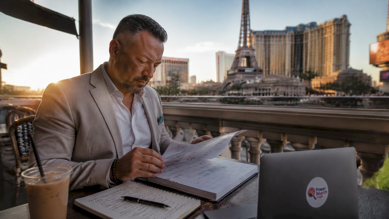 Person reviewing Las Vegas trade show calendar