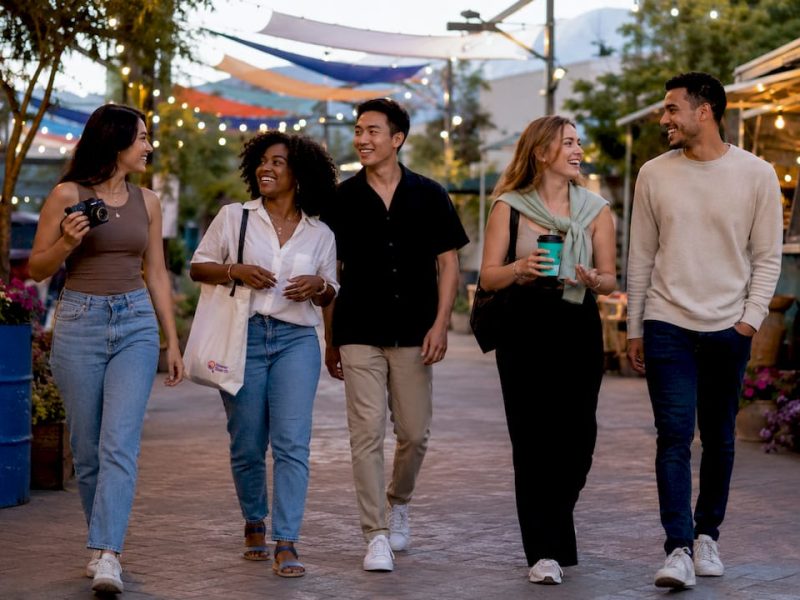 Tourists walking along vibrant Las Vegas Strip