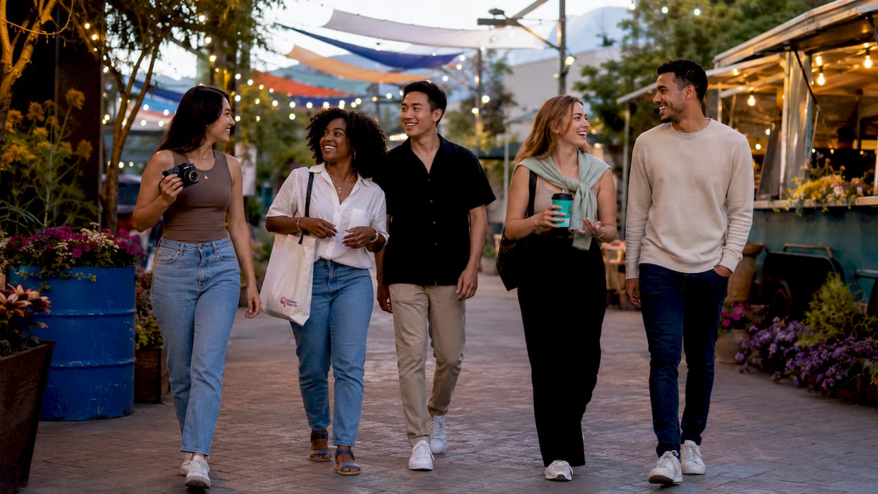 Tourists walking along vibrant Las Vegas Strip